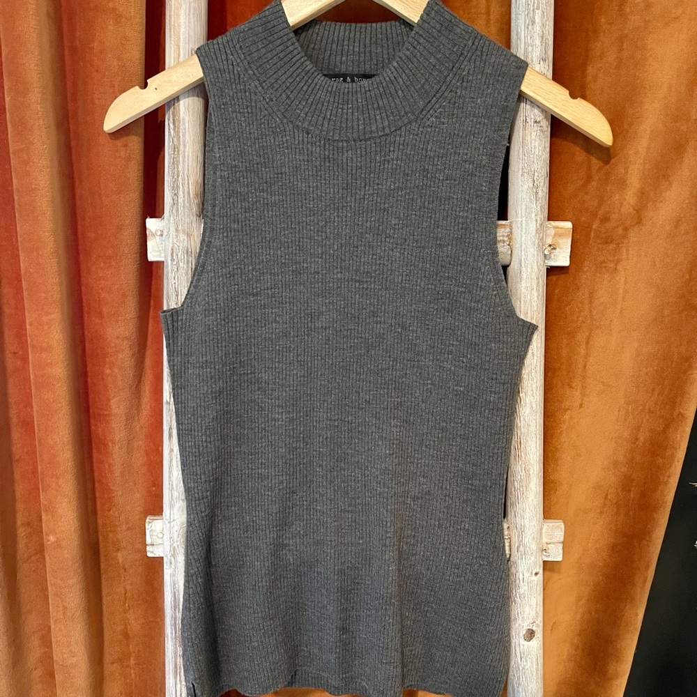 rag & bone Charcoal Gray Sleeveless Ribbed Mock Neck Sweater